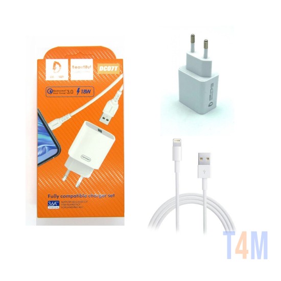 CHARGER ADAPTER DENMEN DC07L/DC07-L SMART HD 18W QC3.0 3.6A WHITE